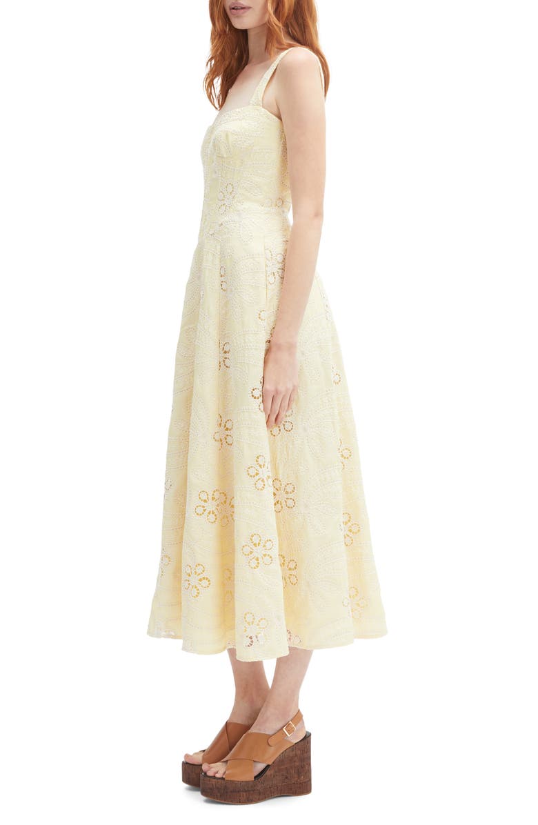 Bardot Lilah Floral Eyelet Lace Corset Midi Sundress, Alternate, color, Yellow Daisy