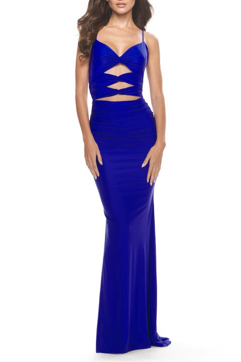 Twist Front Cut Out Jersey Prom Dress