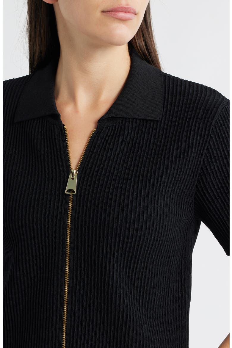 Fron Zip Rib Sweater, Alternate, color, BLACK