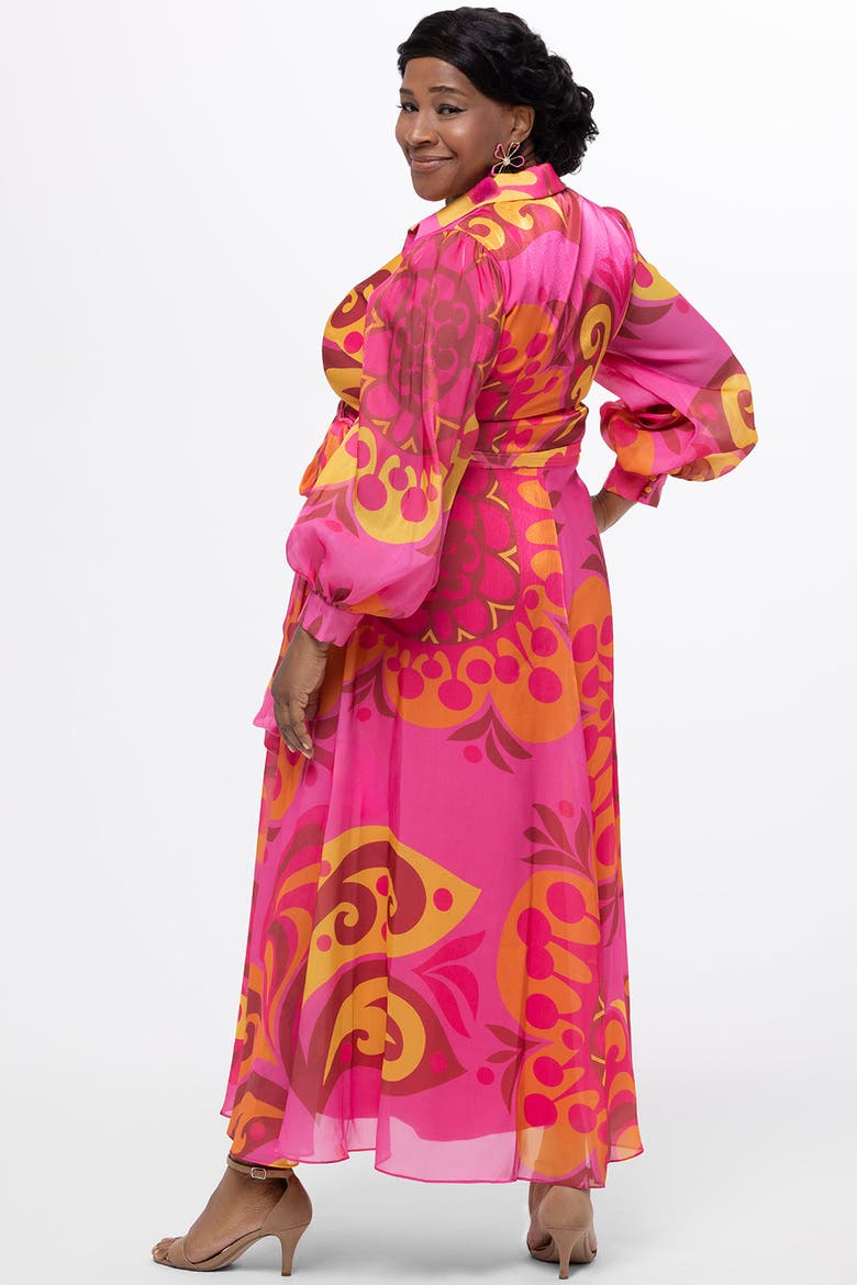 Long Sleeve Abstract Button Down Plus Size Dress, Alternate, color, Print