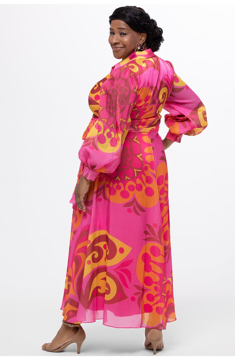 Celebrations by Sydney's Closet Long Sleeve Abstract Button Down Plus Size Dress, Alternate, color, Print