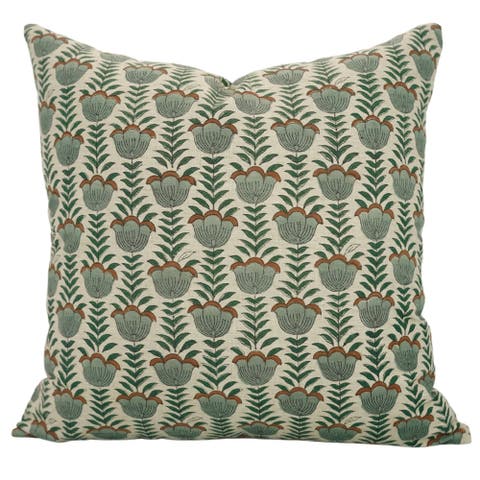 Lotus Decorative Floral Block Printed Pillow Cover