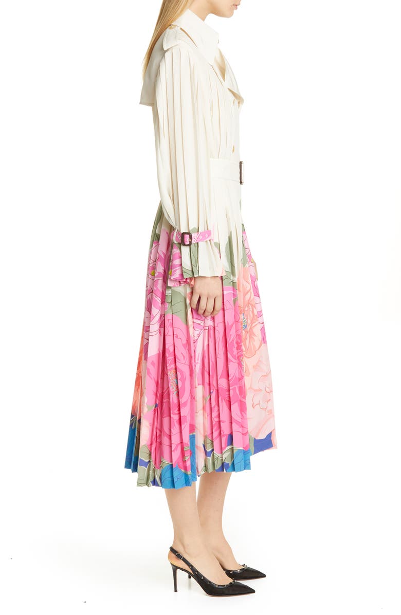 Valentino Camellia Pleated Silk Crêpe de Chine Trench, Alternate, color,