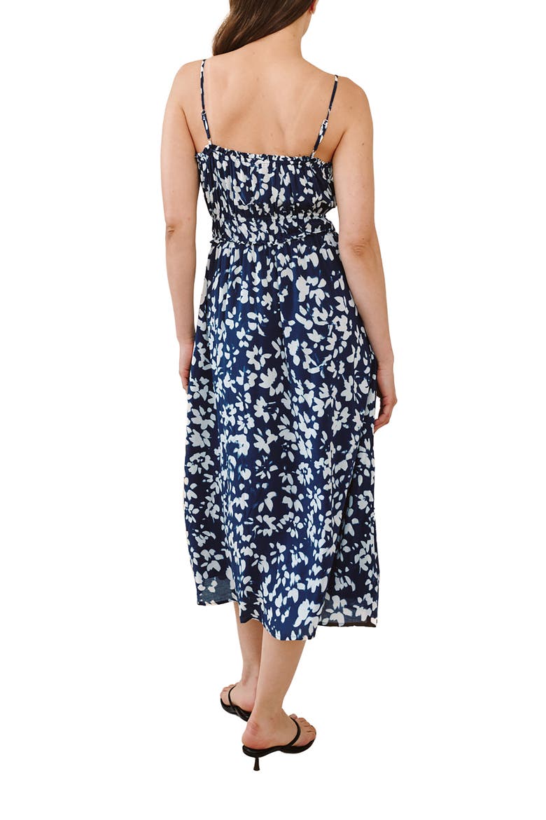 Floral Tie Front Midi Dress, Alternate, color, INDIGO BLOOM