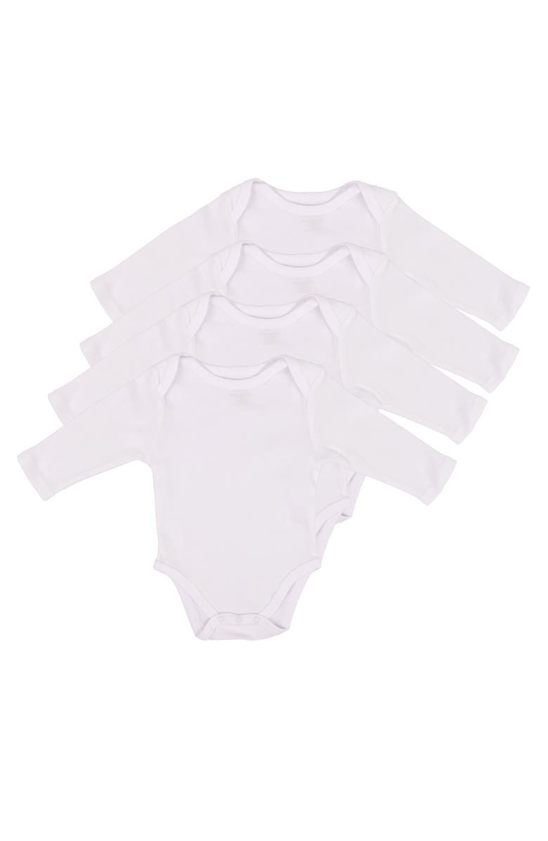 Leveret 4-Pack Solid Cotton Long Sleeve Bodysuits, Alternate, color, White L/S