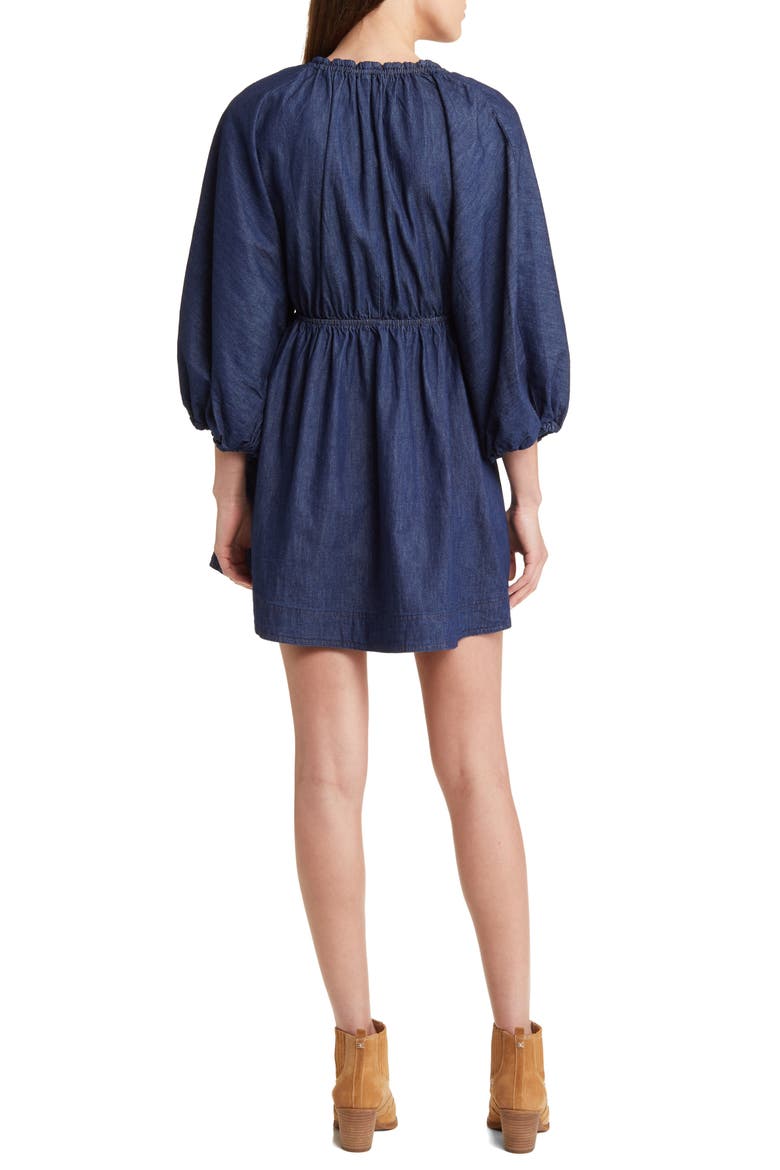 Portia Long Sleeve Denim Babydoll Minidress, Alternate, color, INDIGO DARK RINSE