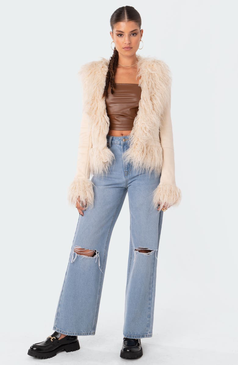 EDIKTED Faux Fur Trim Coat, Alternate, color,