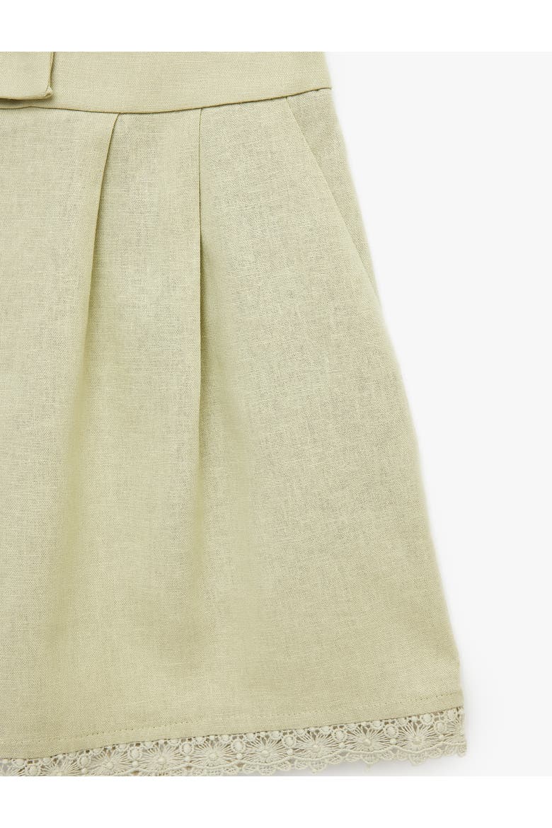 Linen Blend Mid Rise Pocket Detail Shorts with Lace Trim, Alternate, color, GREEN