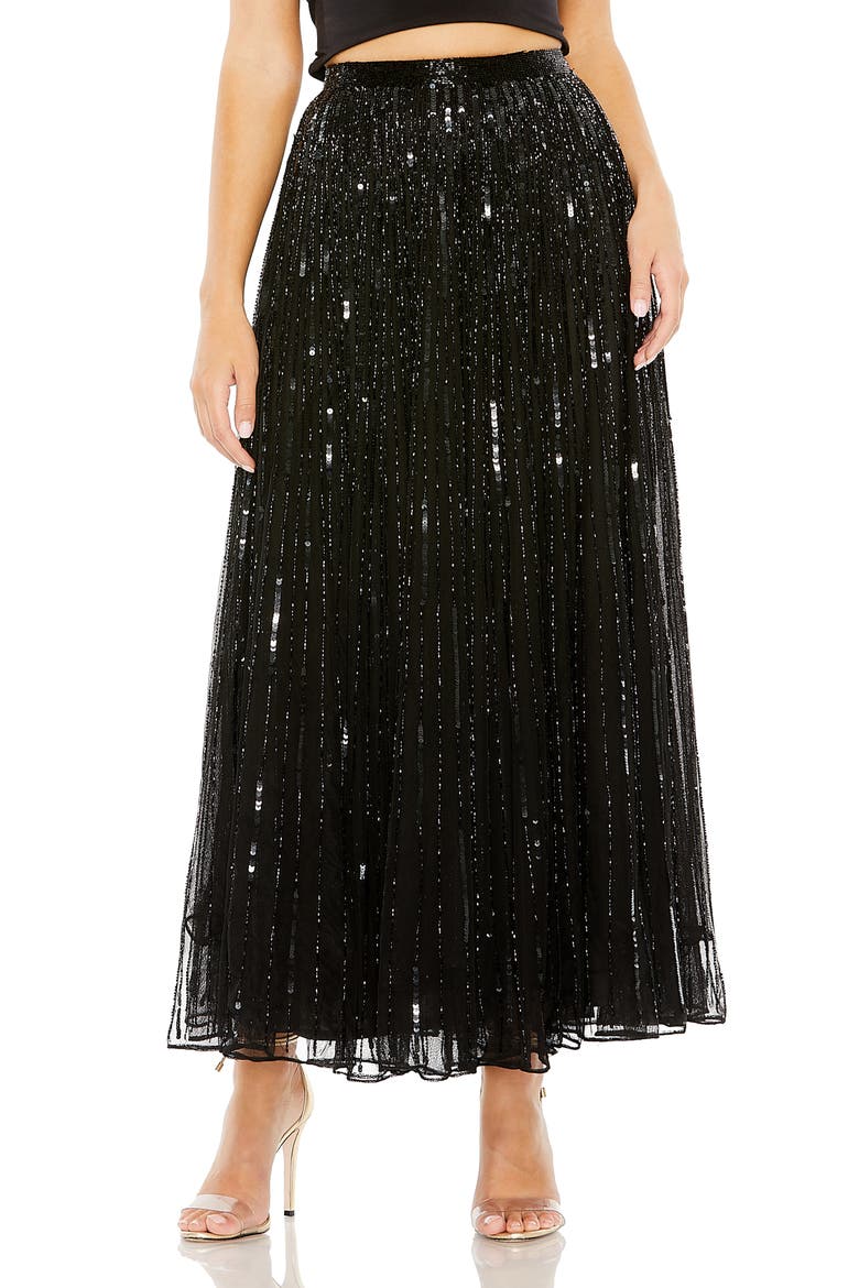 Long Sequin Embellished Chiffon Evening Skirt, Main, color, BLACK