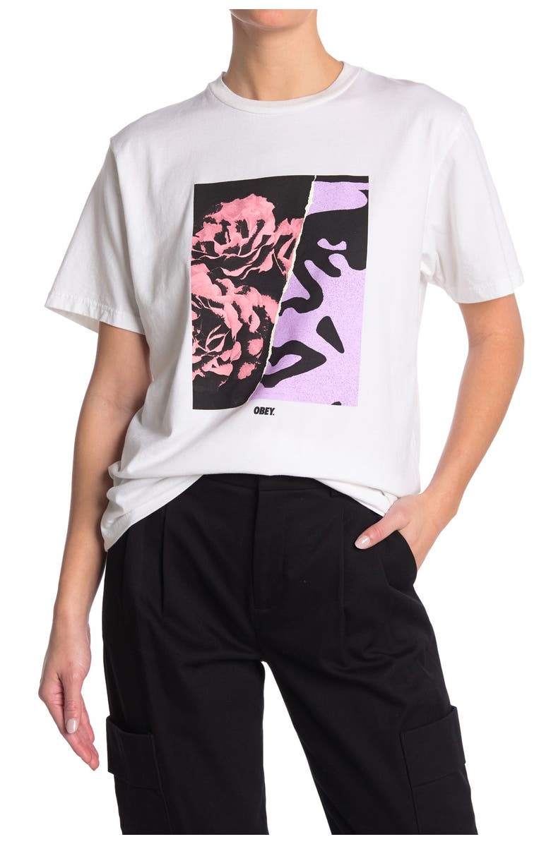 Obey Floral Icon Short Sleeve T-Shirt, Alternate, color, 