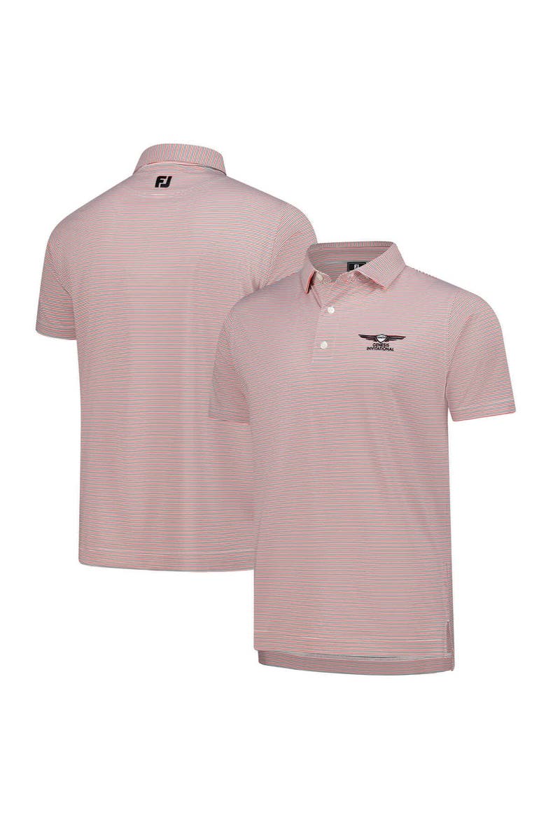 Men's FootJoy  Coral Genesis Invitational Emory Stripe Lisle ProDry Polo, Main, color, Coral