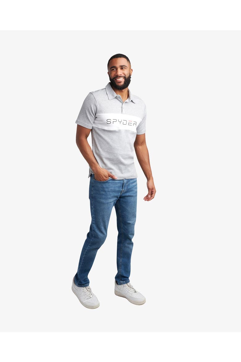 Men Short Sleeve Color Block Polo, Alternate, color, Heather grey