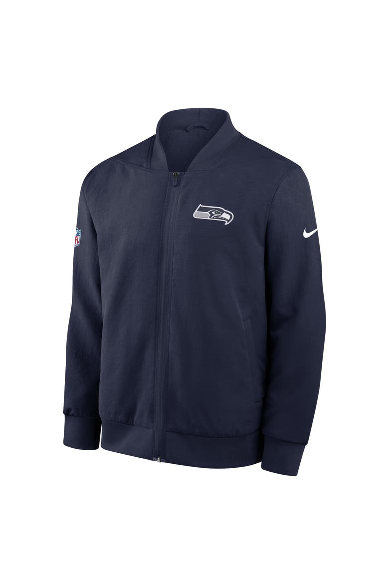 Men's Nike College Navy Seattle Seahawks Sideline Powerful Blocking Full-Zip Dri-FIT Bomber Jacket, Alternate, color, College Navy