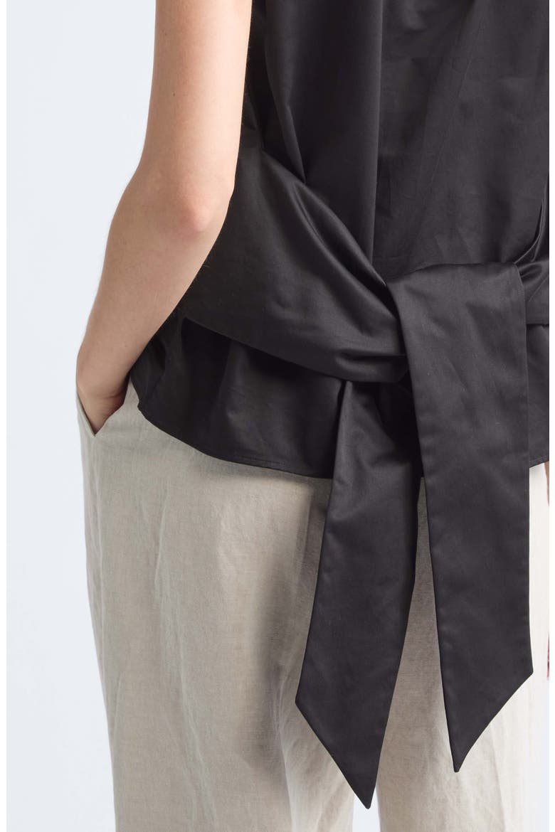 Sculptural Asymmetric Cotton Sateen Top, Alternate, color, BLACK
