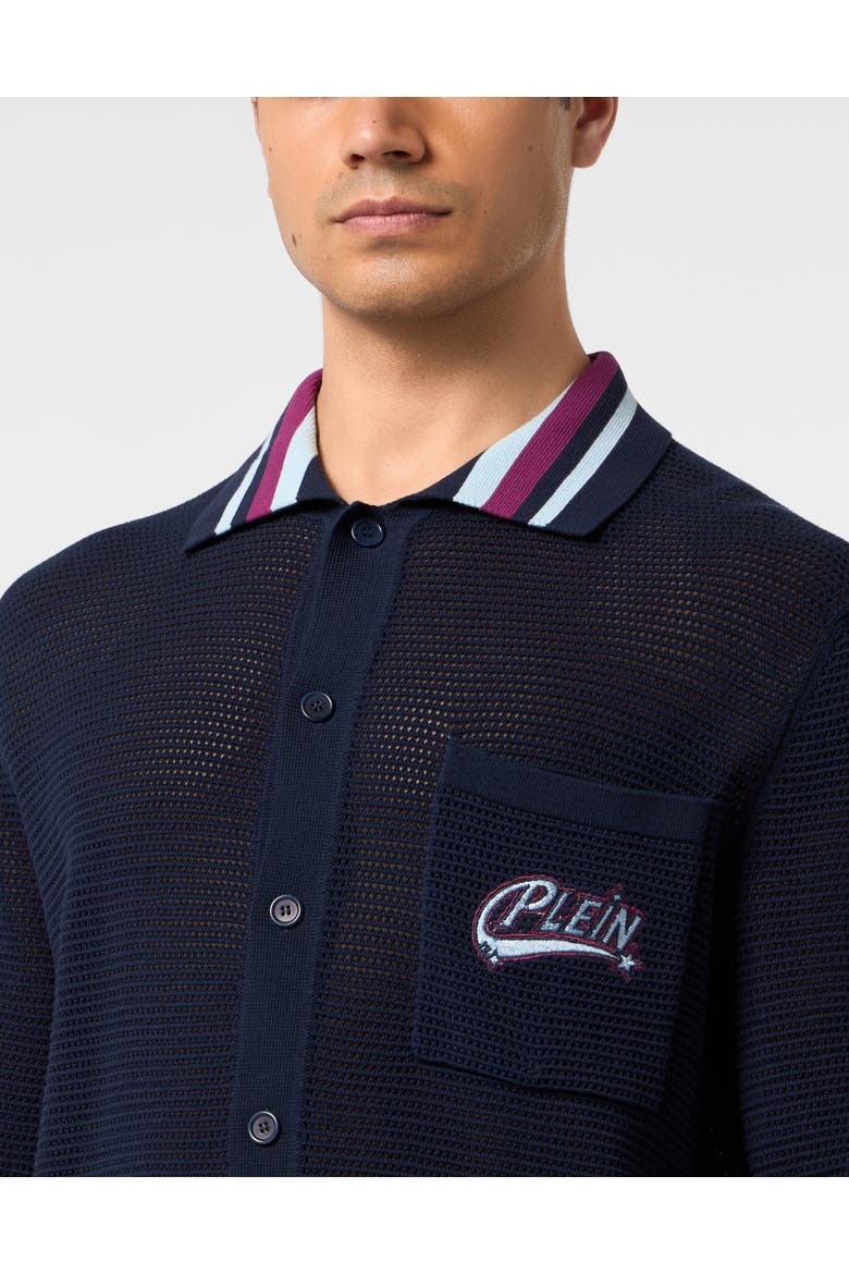 Knitted Polo Shirt Plein Stars Patch Men, Alternate, color, navy