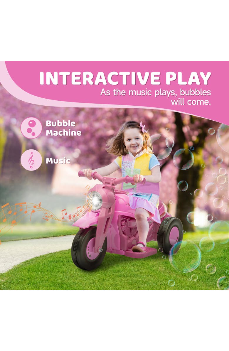 Qaba 6V 3-Wheeled Kids Ride on Motorcycle with Lights, Music, Alternate, color, Pink