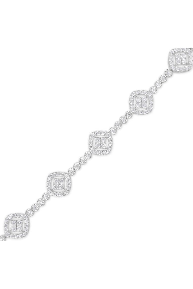 Silver 3.0 Cttw Diamond Halo Square Shape Link Bracelet, Alternate, color, White