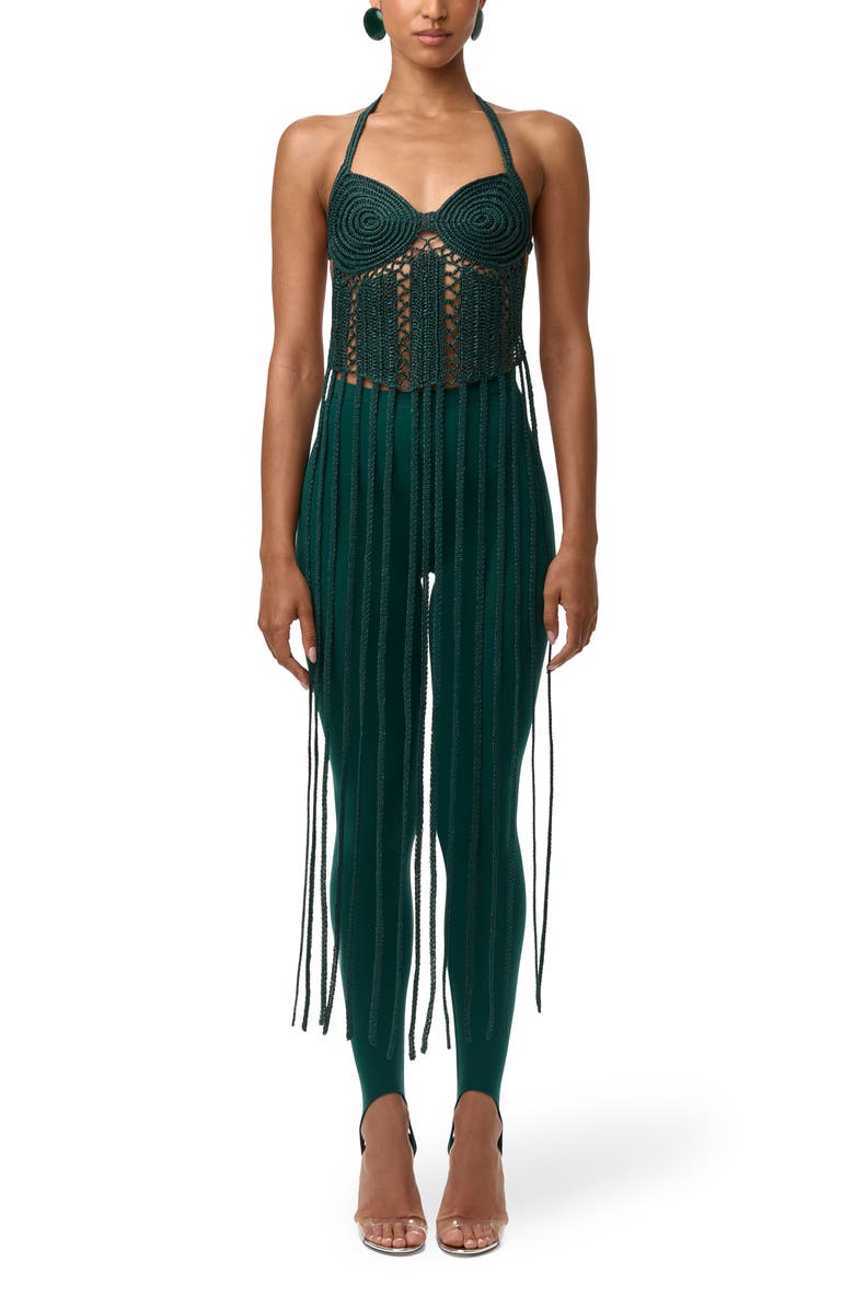 Naked Wardrobe Fringe Halter Top, Main, color, Jade