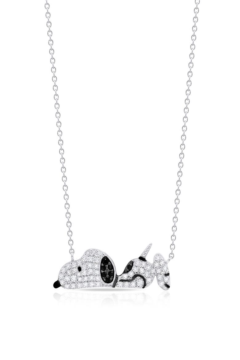 x Peanuts® Snoopy Belly Flop Pavé Pendant Necklace, Main, color, PURE PLATINUM / CLEAR STONE