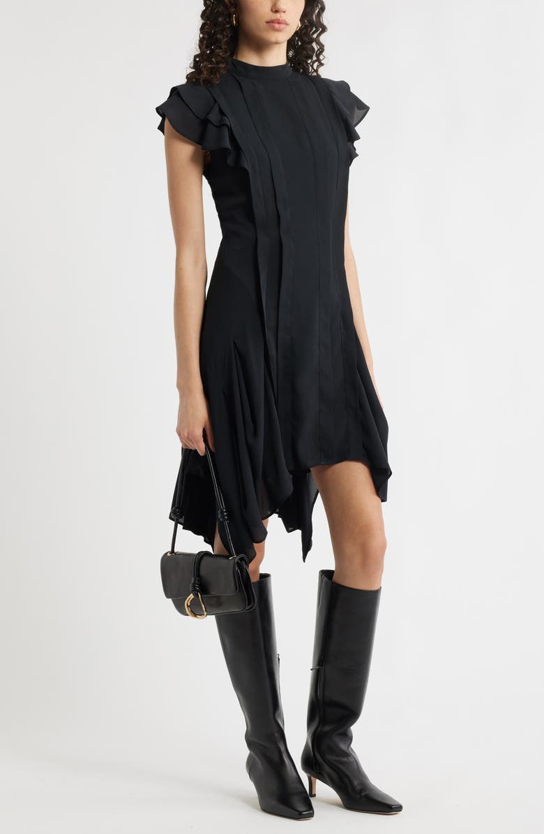 Chelsea28 Pintuck Shark Bite Hem Dress, Alternate, color, Black