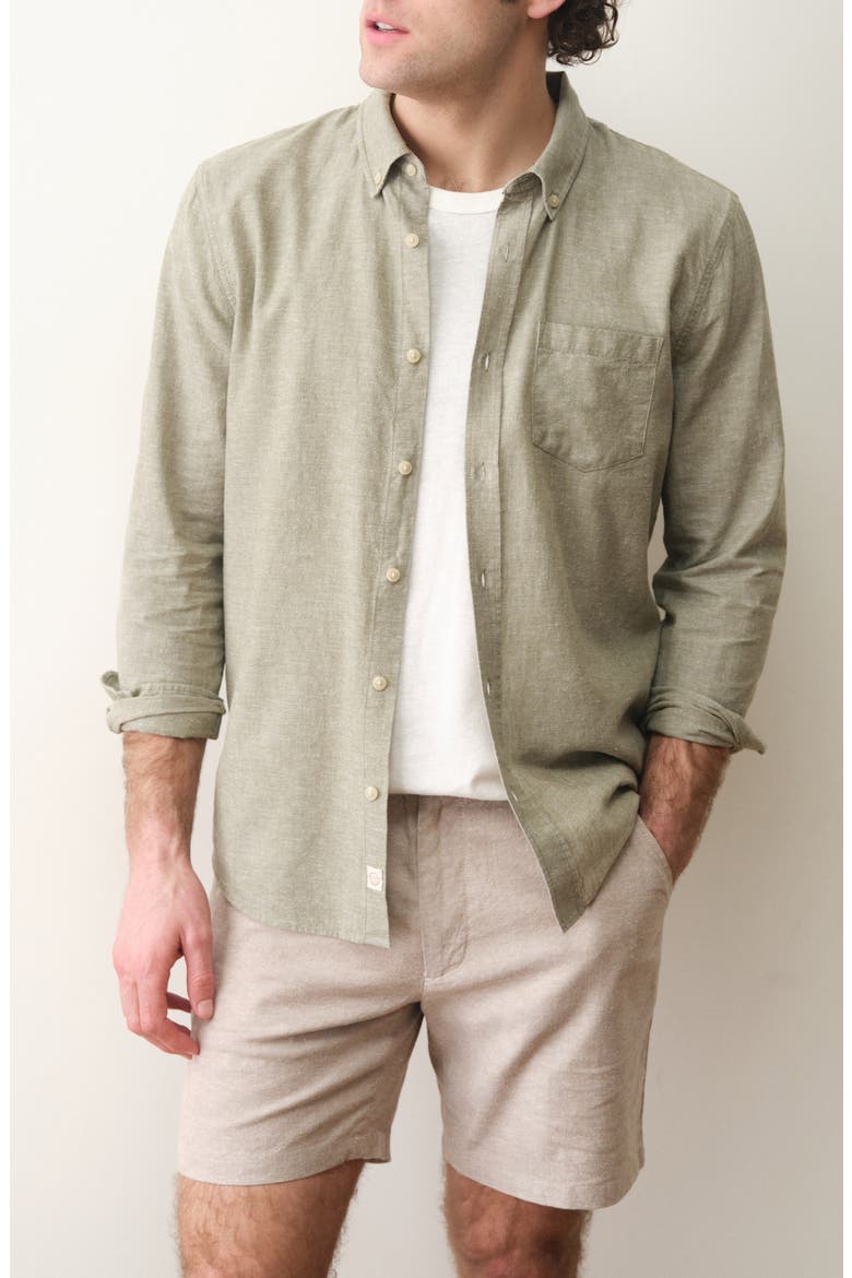 Better-than-Linen Hemp Blend Button-Down Shirt, Main, color, OLIVE