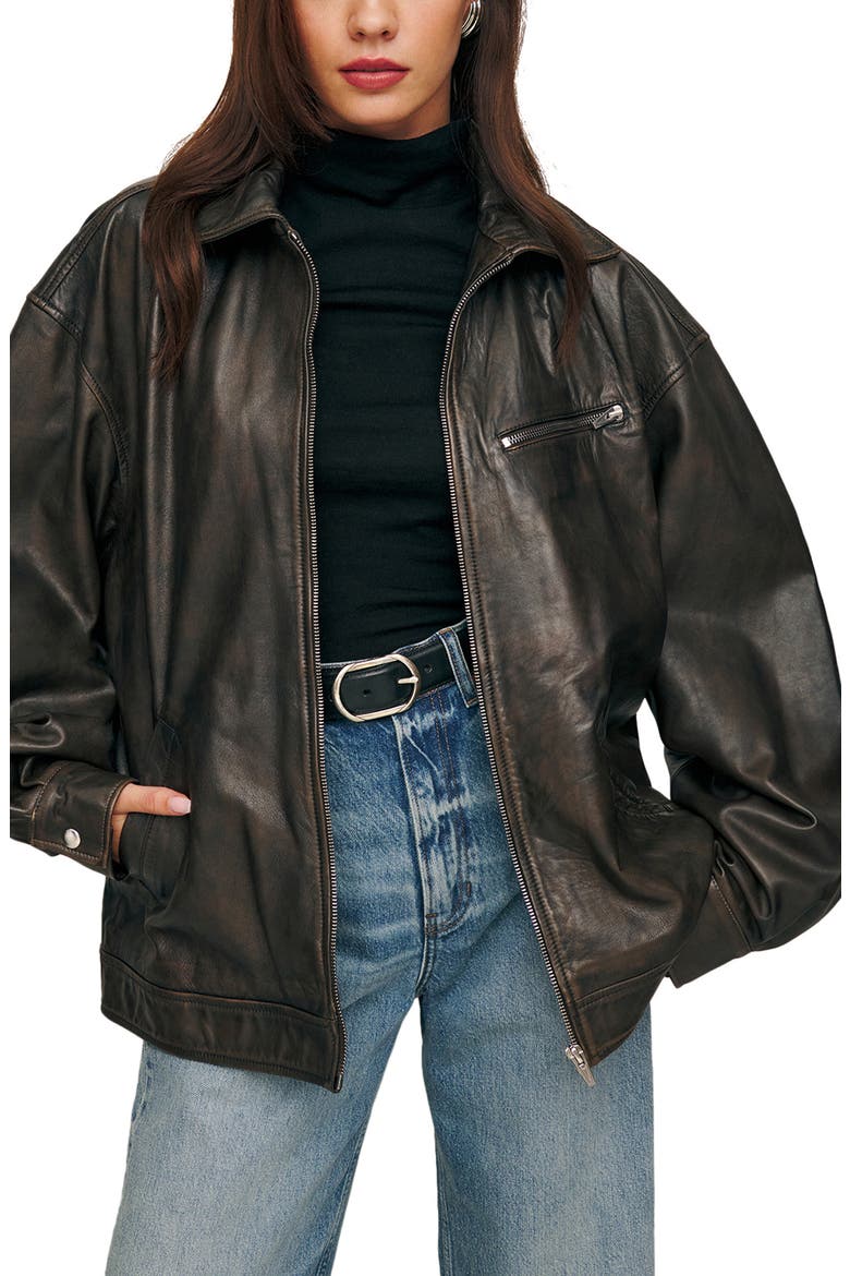 Veda Marco Oversize Leather Bomber Jacket, Main, color, PITSTOP