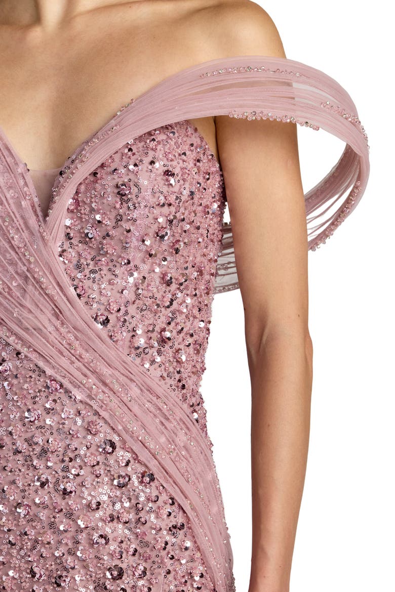 Rosette Detail Halter Chiffon Evening Gown, Alternate, color, Blush