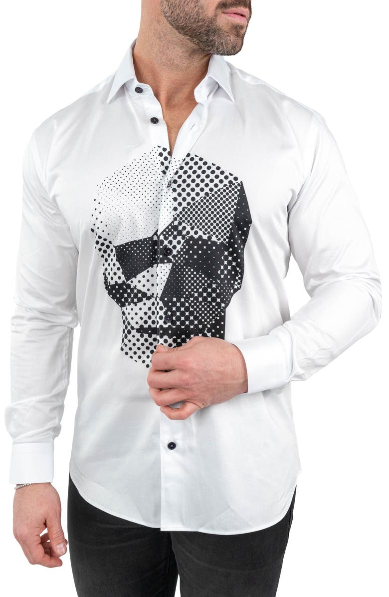 Maceoo Fibonacci Skullpoints Contemporary Fit Button-Up Shirt, Alternate, color, White