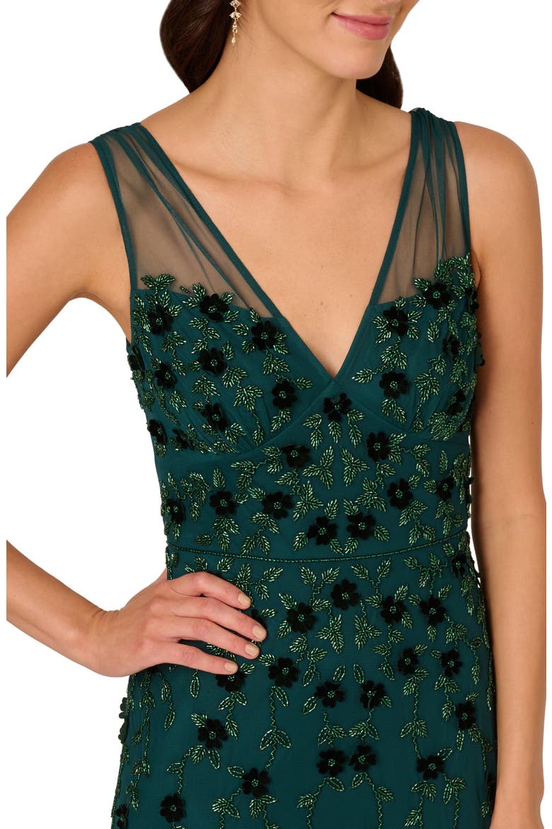 Embellished Mesh Overlay Gown, Alternate, color, GEM GREEN