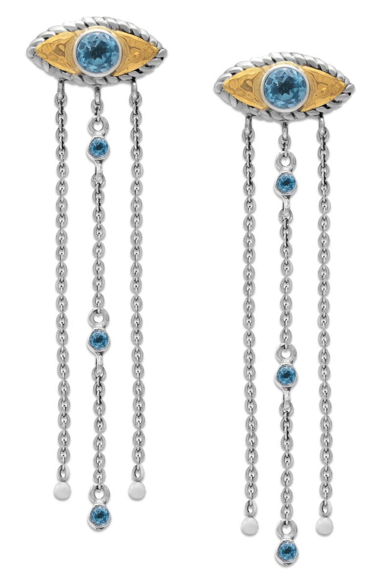 SAMUEL B. Blue Topaz Evil Eye Tassel Drop Earrings, Main, color, Blue