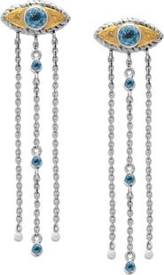 SAMUEL B. Blue Topaz Evil Eye Tassel Drop Earrings