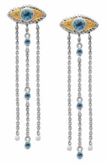 SAMUEL B. Blue Topaz Evil Eye Tassel Drop Earrings