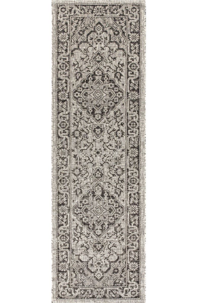 JONATHAN Y Rozetta Boho Medallion Textured Weave Indoor/Outdoor Area Rug, Alternate, color, Gray/Black