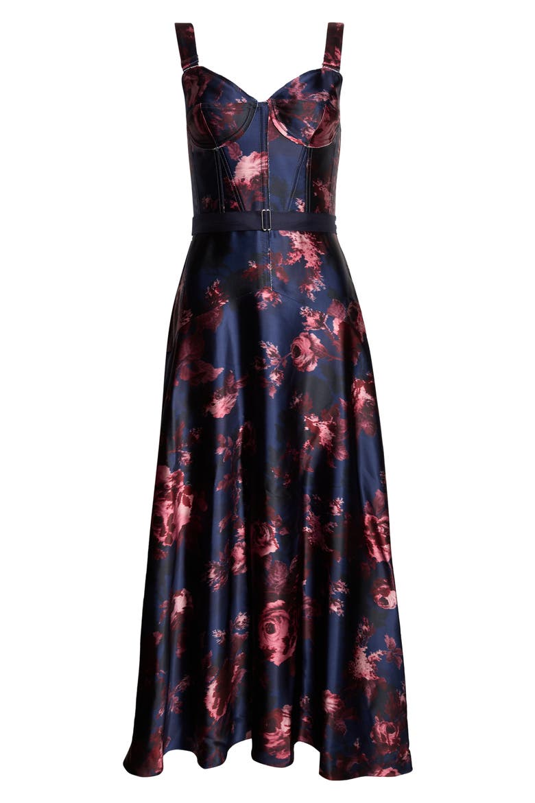Floral Duchesse Satin Corset Dress, Alternate, color, FONTEYN ROSE INK
