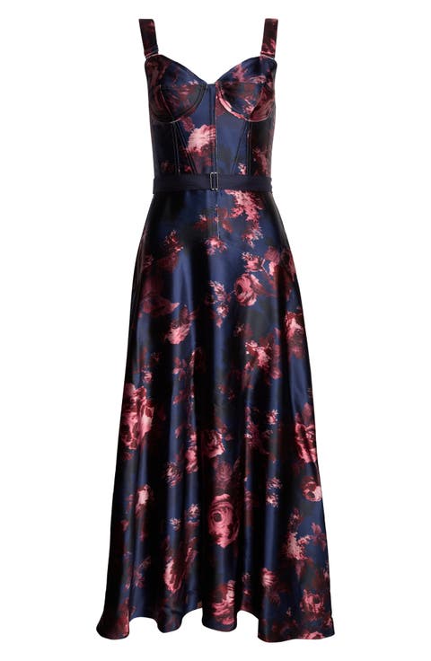 Floral Duchesse Satin Corset Dress