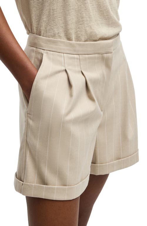Hugo Boss Boss Orange Tostie Pleated Pinstripe High Waist Shorts In Neutral