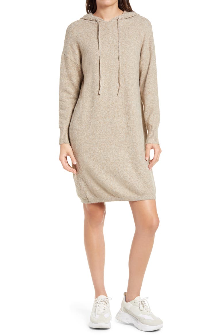 Hooded Long Sleeve Sweater Dress, Main, color, SEPIA TINT