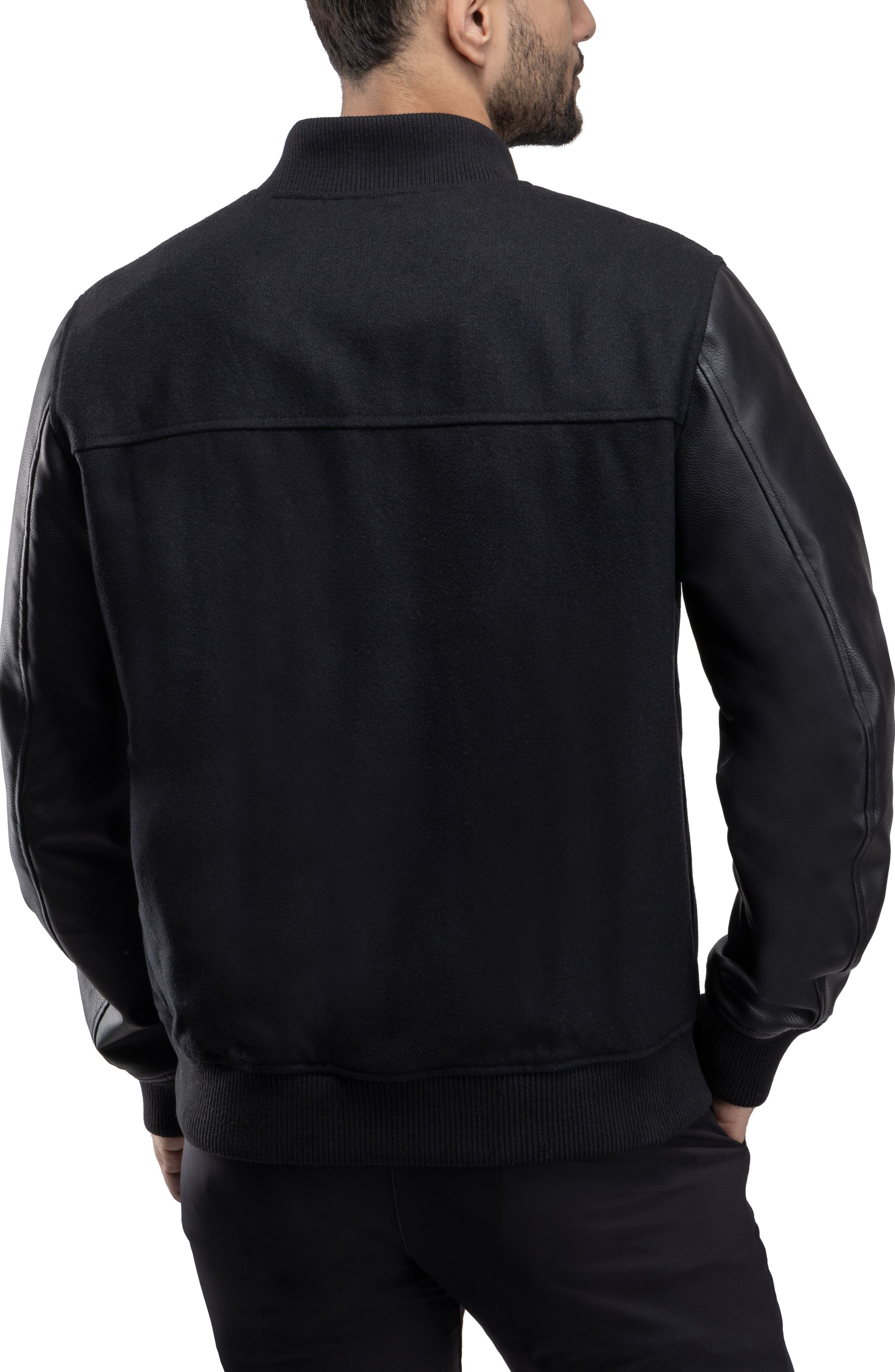 Mixed Media Faux Leather Bomber Jacket - image 2