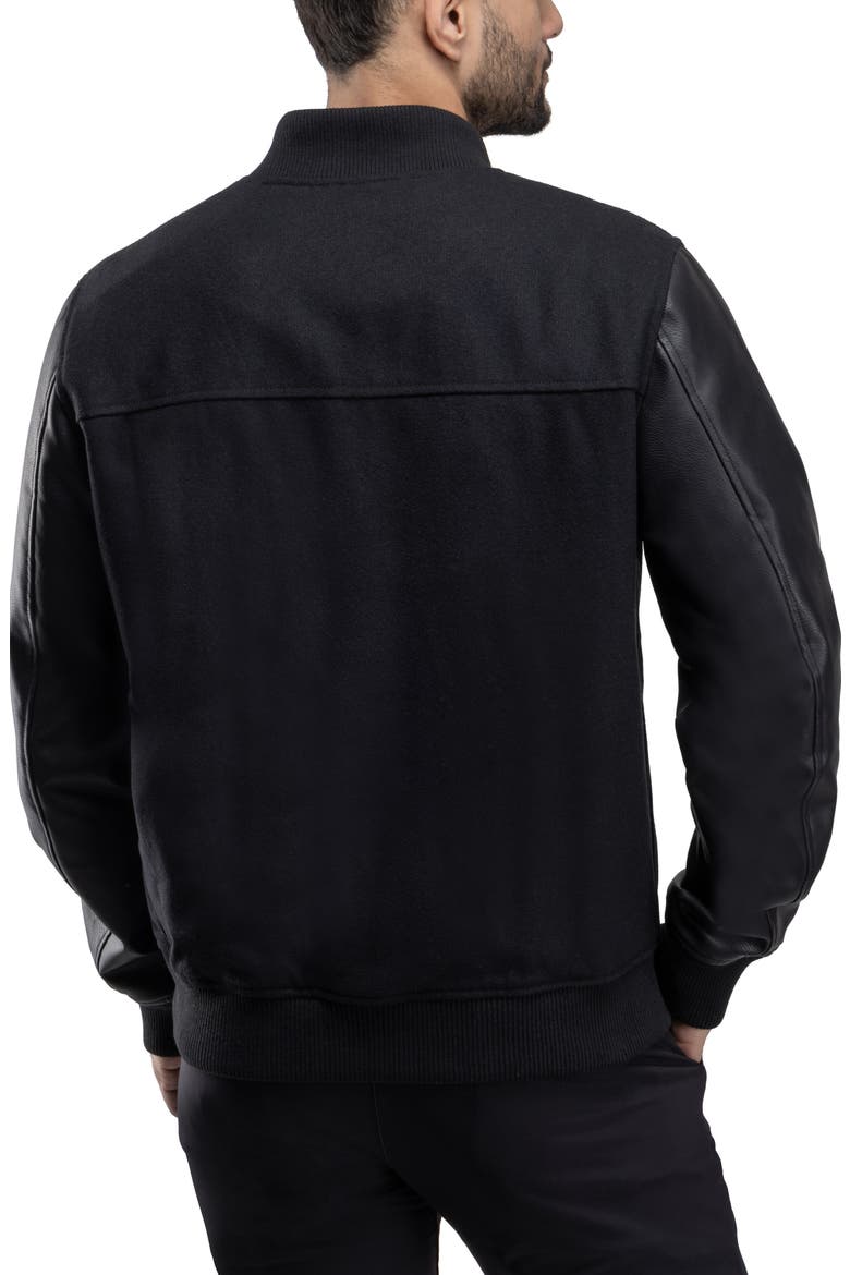 Mixed Media Faux Leather Bomber Jacket, Alternate, color, BLACK/ BLACK