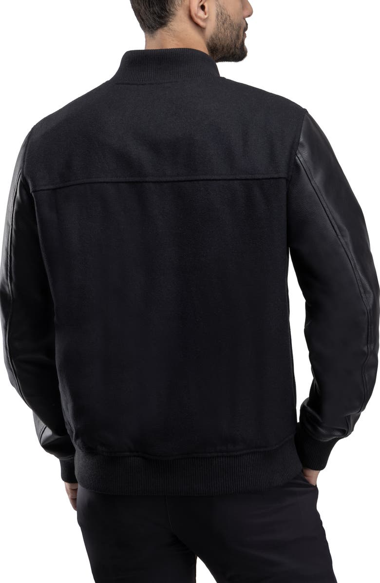 XRAY Mixed Media Faux Leather Bomber Jacket, Alternate, color, Black/ Black