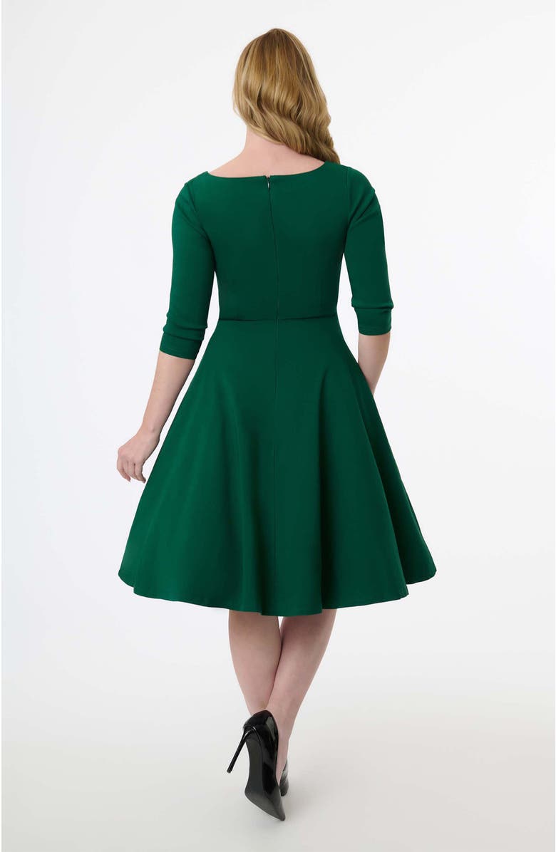 Unique Vintage Pleated Bust Swing Dress, Alternate, color, Emerald Green