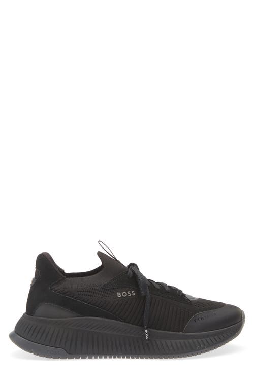 Hugo Boss Black Sock Sneakers With Knitted Upper And Herringbone Sole In Black