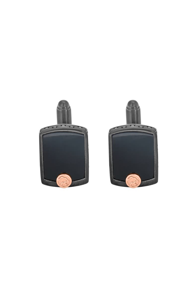 925 Sterling Silver/18K Yellow Gold ,Onyx Cuff Link, Main, color, Hematite and FW Blush Pearl