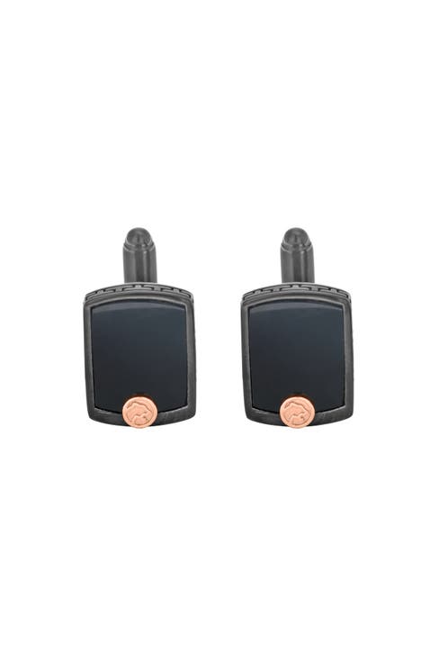 925 Sterling Silver/18K Yellow Gold ,Onyx Cuff Link