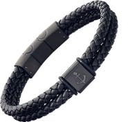 Link Up Braided Leather Bracelet with Stainless Steel Anchor Detail