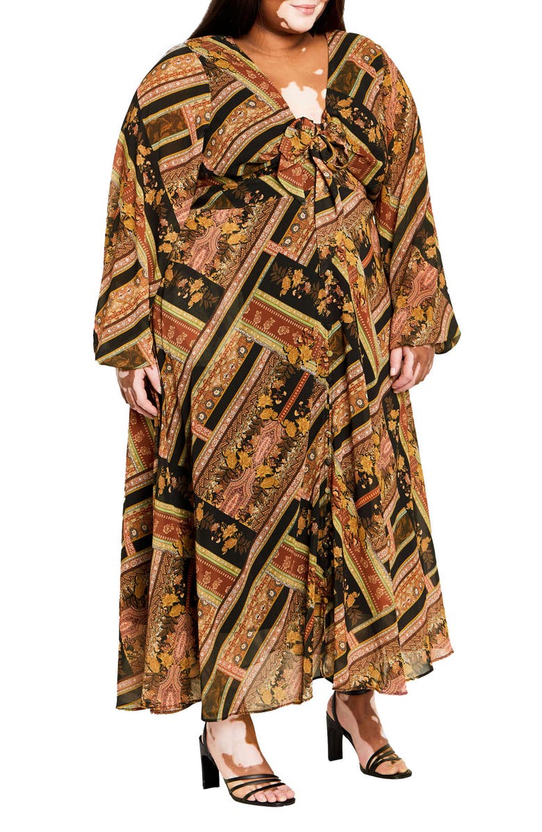 City Chic Margo Mixed Print Long Sleeve Maxi Dress, Alternate, color,