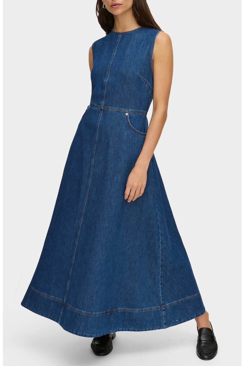 Waterlily Sleeveless Organic Cotton Denim Dress, Alternate, color, MID BLUE