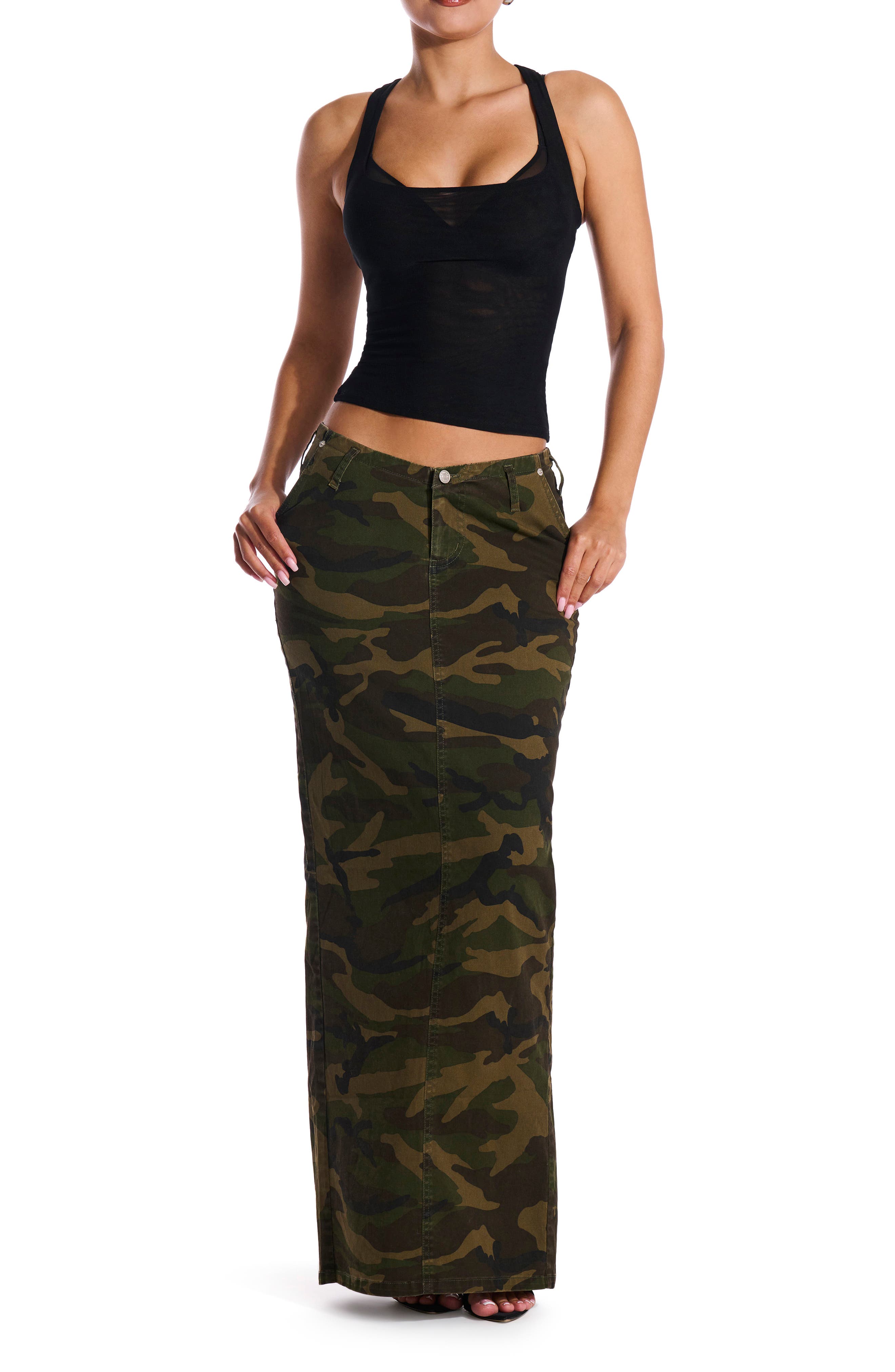 Naked Wardrobe Camo Denim Maxi Skirt (Women) | Nordstromrack