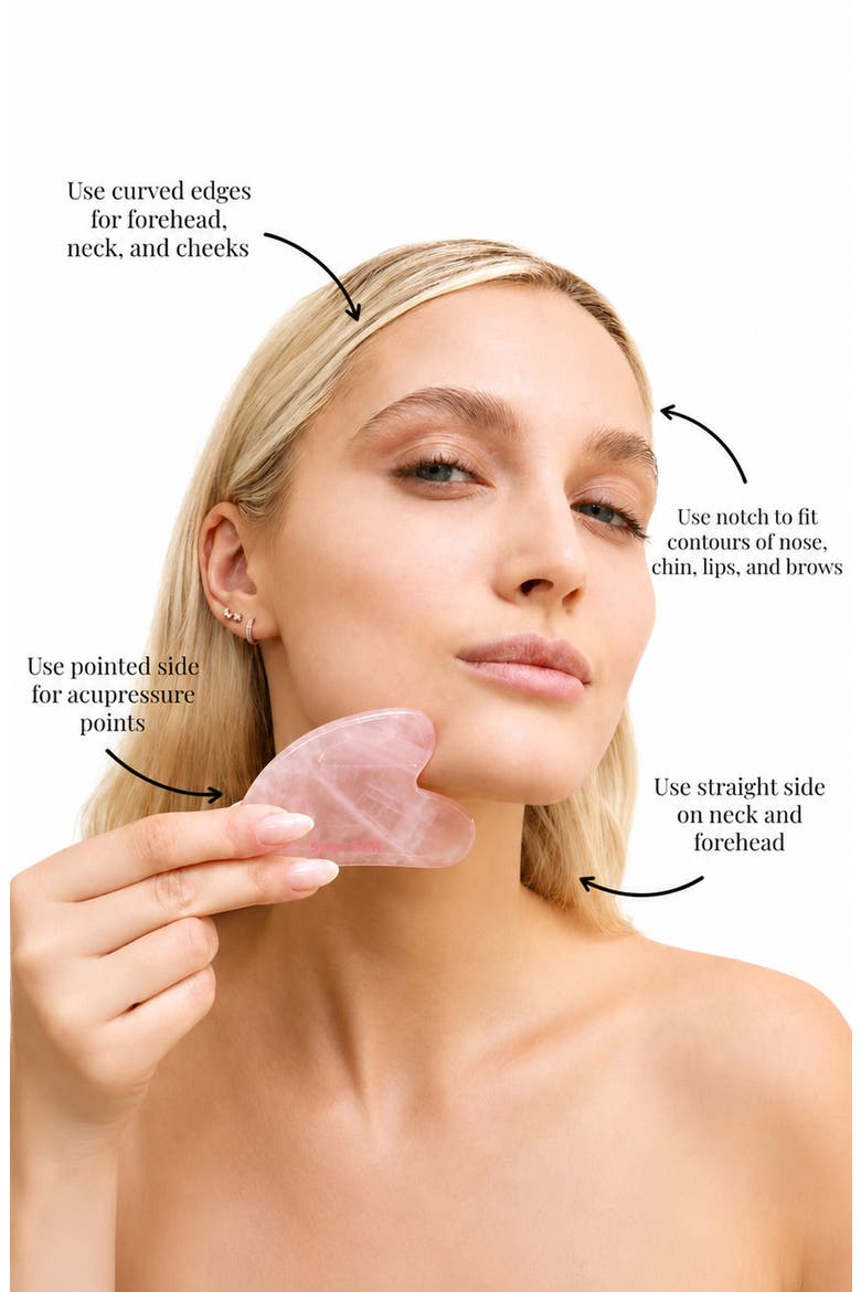 Rose Quartz Crystal Sculpty Heart Gua Sha Facial Tool, Alternate, color, NO COLOR