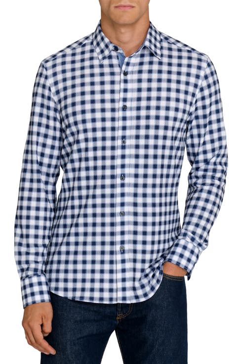 Slim Fit Textured Harlow Plaid Performance Long Sleeve Shirt